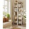 Narrow 6 Tier Bookshelf Tall Bookcase Honey Brown-Cloud White Industrial Style Storage Shelf Steel Frame Space Saving Living Room Bedroom